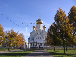 white Church Orthodox Church with Golden domes beautiful architecture religious Cathedral