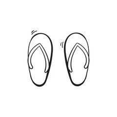 doodle flip flop sandal illustration icon with hand drawn line art style