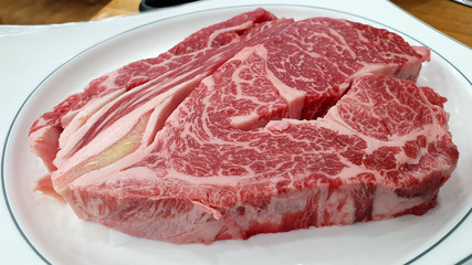 Rib eye of beef on a plate