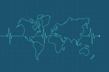 world map pulse line.World health. vector Illustration.