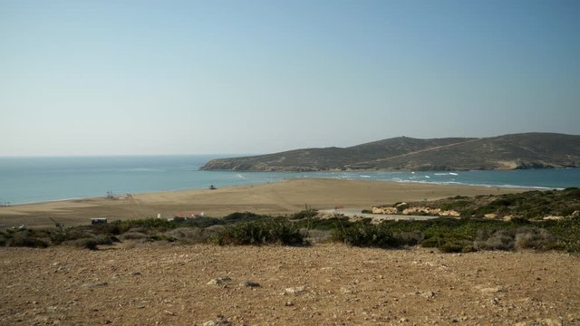 Panoramic view of Prasonisi Island and Beach, Where the Aegean sea meets the Mediterranean, Rhodes, Greece