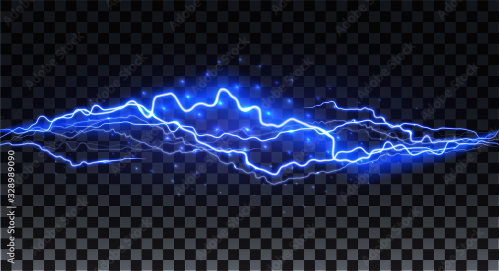 Wall mural realistic lightning. thunder spark light on transparent background. illuminated realistic path of th