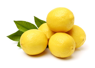 Ripe lemons on white background