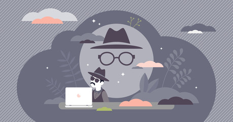 Incognito mode concept, flat tiny person vector illustration - obrazy, fototapety, plakaty