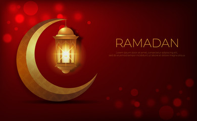 Naklejka premium Illustration of Crescent and Hanging Lantern With Golden Color