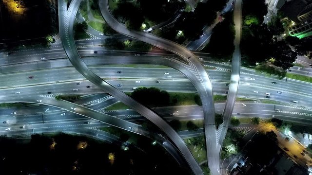 Aerial view of the traffic in the biggest avenue of Sao Paulo, Sao Paulo, Brazil