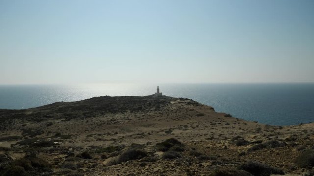 Panoramic view of Prasonisi Lighthouse, Sun reflecting off the Mediterranean Sea, Greece