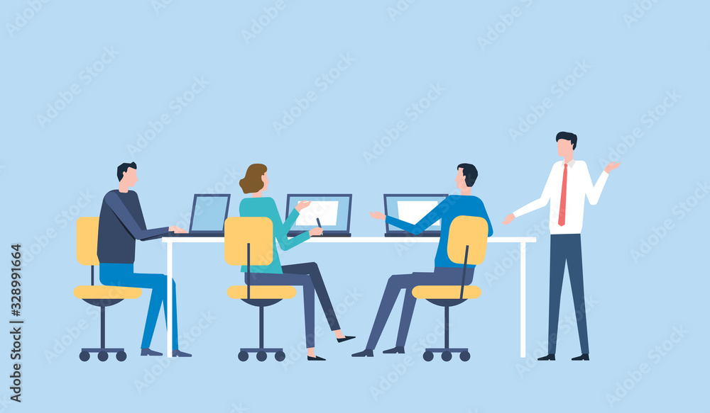 Poster flat vector business team working and project collaboration process meeting concept