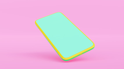 Smartphone Mockup pastel color isolated on pink background. 3D Render.