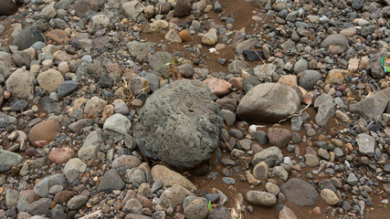 Rocks in the river after the flood. Images suitable for use as wallpaper or graphic material