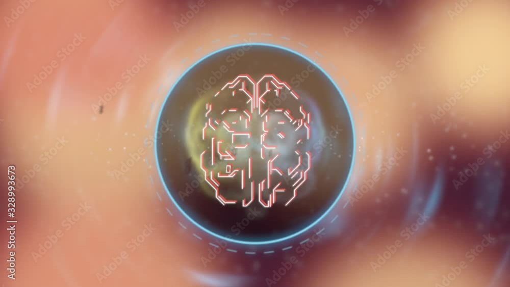 Aufkleber abstract human brain attacked with data floating iside a glowing ring frame over bright defocused ba
