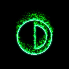 The symbol Adjust burns in green fire