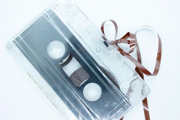 The old audio cassette is located on a white background