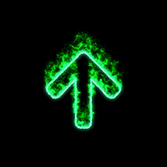 The symbol arrow up burns in green fire