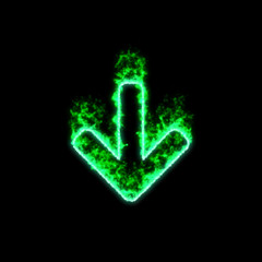 The symbol arrow down burns in green fire