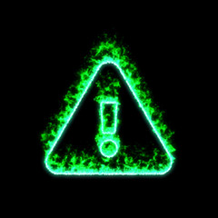 The symbol exclamation triangle burns in green fire