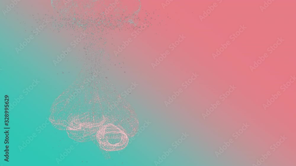 Poster illuminating brain in the process of intense learning, blowing particles all around.