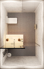 3D render of the interior of the bathroom with shower