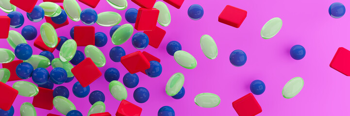 Set of candies on pink background. 3D illustration