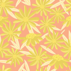 Fototapeta na wymiar Vector Daisy Overlaping Seamless Repeating Pattern. Perfect for Wallpaper, Fabric and Scrapbooking.