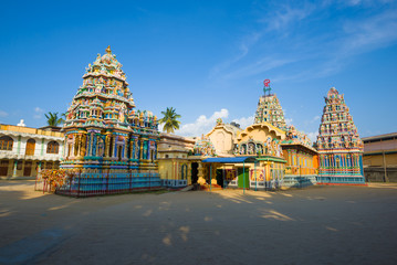 Ancient Hindu temple complex Sri Bhadrakali Amman Kovil (Kali Kovil) on a sunny day. Trincomalee,...