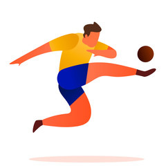 Flat soccer player vector illustration. Jumping soccer player Isolated on a white background.