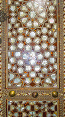Istanbul, Turkey - CIRCA 2013: Wall decoration from mirror, tile, and marble; forming geometric...