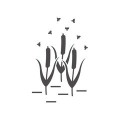 A pond with reeds icon in flat style.Vector illustration.