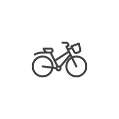 Naklejka na ściany i meble Bicycle line icon. linear style sign for mobile concept and web design. Bicycle with basket outline vector icon. Symbol, logo illustration. Vector graphics