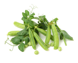 Fresh peas isolated on white background 
