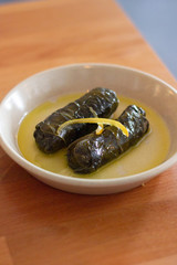 Marinated rice and vine leaf dolmas
