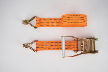 The sling for fastening cargoes is isolated on a white background.tie down strap ratchet