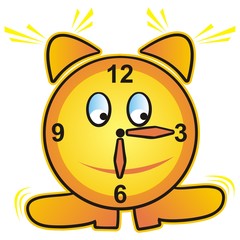 Alarm clock, smiling vector illustration on white background