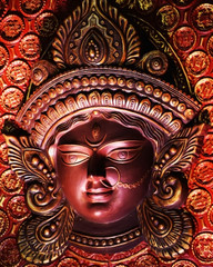 Face of Goddess Durga. A great sample of Indian Art in the pandal of Durga Puja - the biggest...
