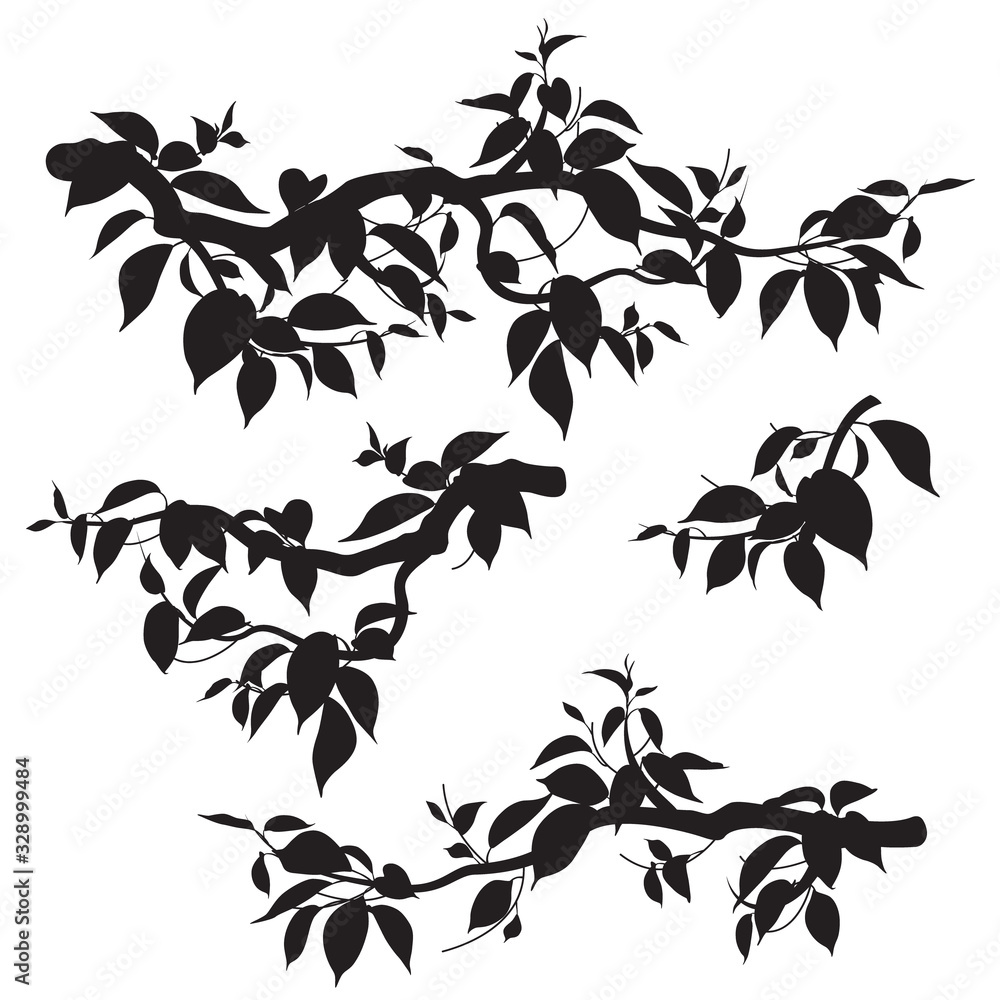 Canvas Prints set of tree branches with leaves silhouette