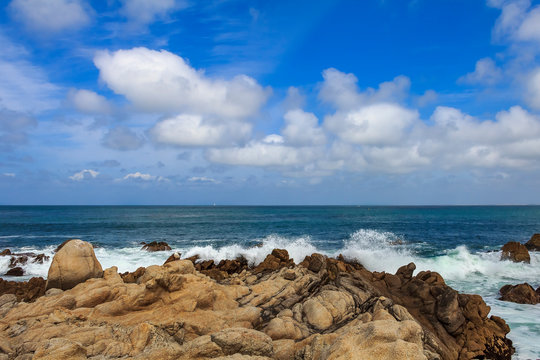 Pacific Ocean waves crashing on the rugged Northern California coastline in Monterey © SvetlanaSF