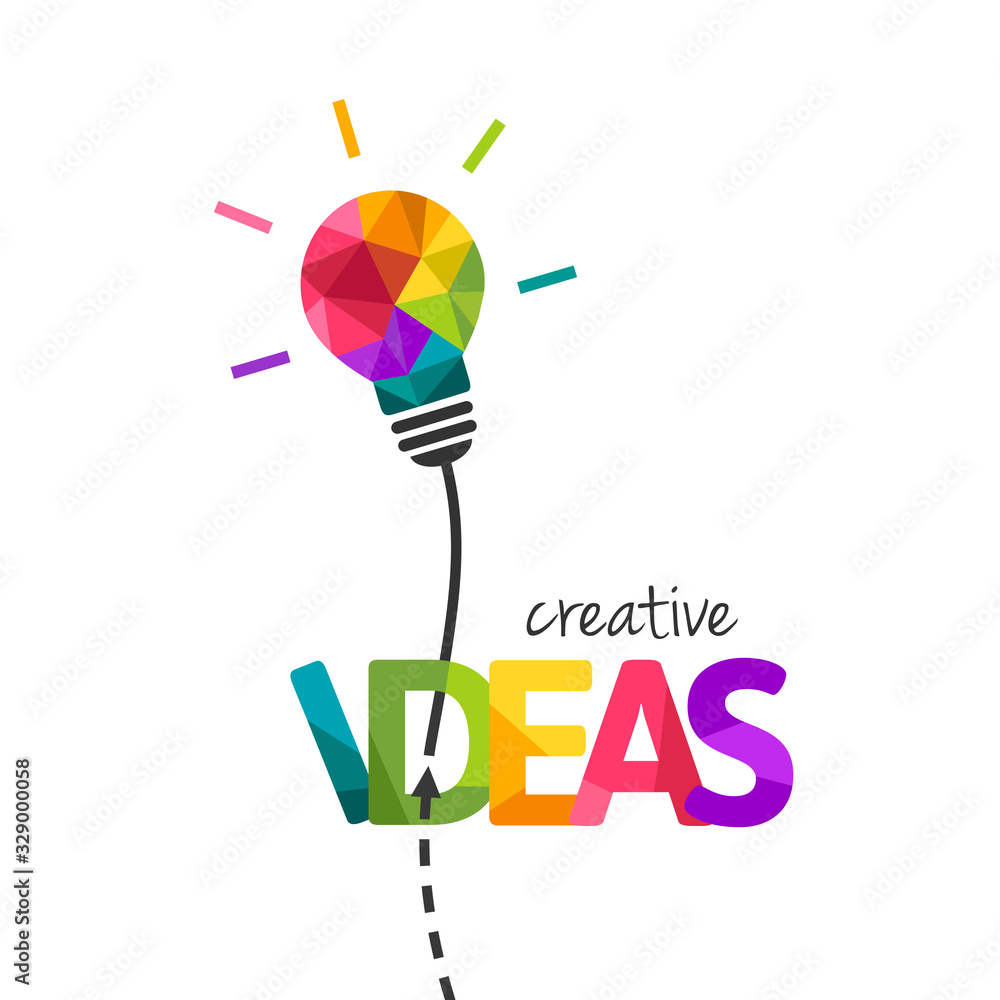 Poster creative ideas concept with colorful lightbulb. bulb as idea symbol in low poly design. vector illus