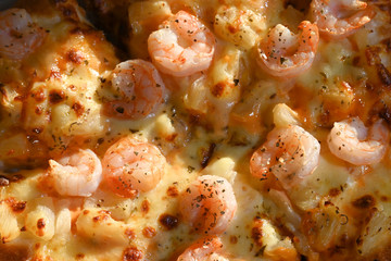 italian pizza cheese with pineapple and shrimp topping sea food