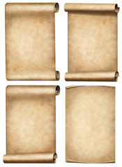 set of realistic 3d illustration various old parchment scrolls isolated on white