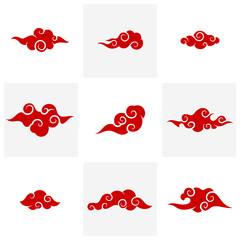 Set of Abstract Cloud logo design vector template, Chinese Cloud, Japan Cloud, Curl cloud ,Decoration cloud, cloud icon set
