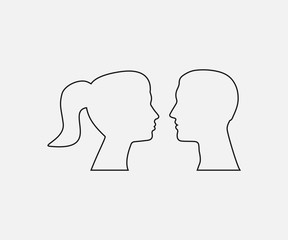 Woman, man head silhouette. Vector illustration, flat design.