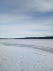 winter landscape with lake and sky