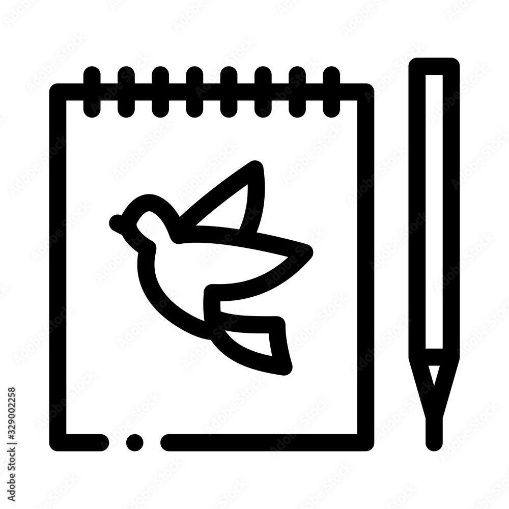 Poster notebook pen bird icon vector. outline notebook pen bird sign. isolated contour symbol illustration