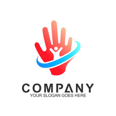 people care logo, hand with people logo vector