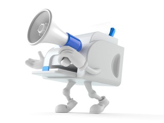 Printer character speaking through a megaphone