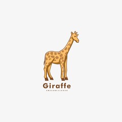 Vector Logo Illustration Giraffe Cute Simple Mascot Style.