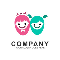 vector of faces of boys and girls smiling for kids care logo, happy child icon, playful children symbol