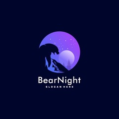 Vector Logo Illustration Bear Night Negative space Style.
