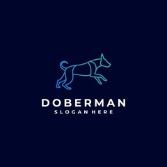 Vector Logo Illustration Doberman Dog Gradient Line Art Style.