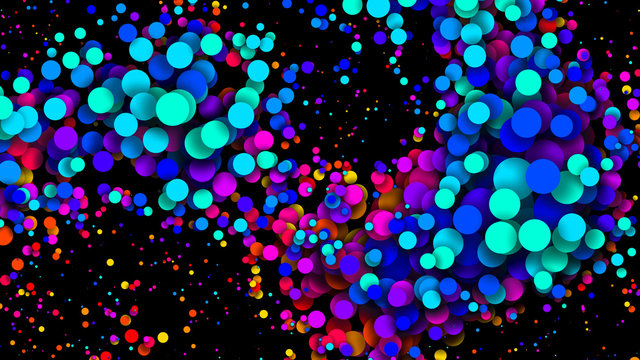 Abstract simple background with beautiful multi-colored circles or balls in flat style like paint bubbles in water. 3d render of particles, colored paper applique. Creative design background 13